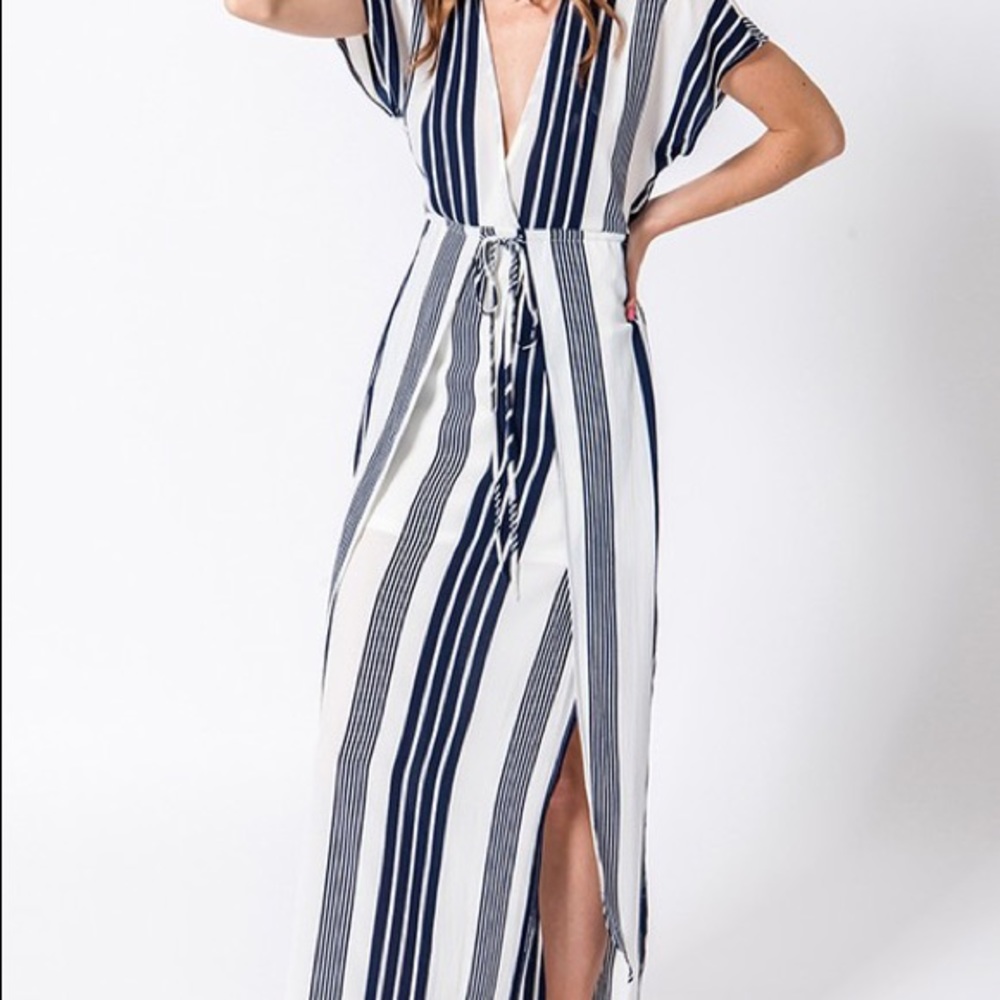 Navy striped maxi dress